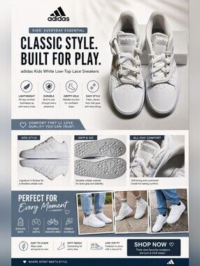 adidas Kids White Low-Top Lace Sneakers